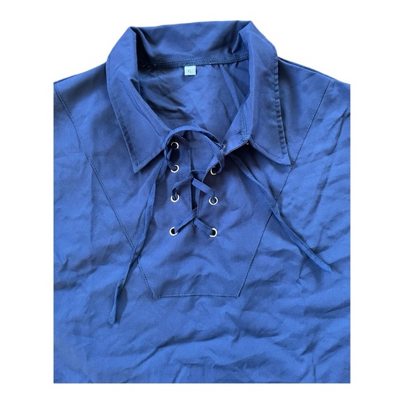 Unisex Adult Size XL Navy Blue Medieval Pirate Tunic Long-sleeve Collared Shirt - Picture 3 of 5